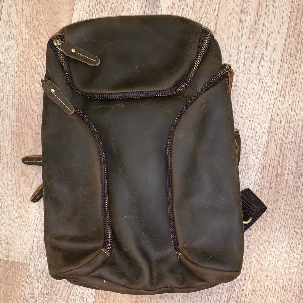 Lannsyne Brown Leather Sling Back Pack